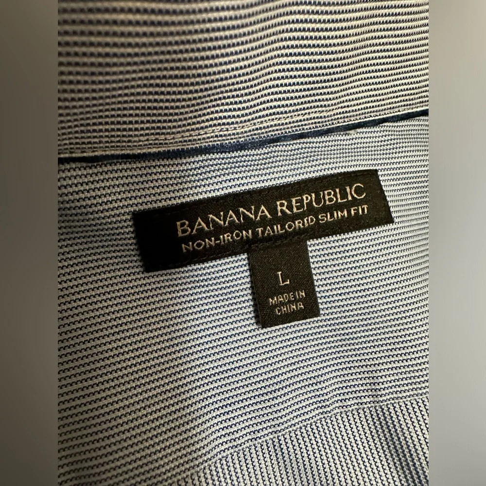 Banana Republic Dress Shirt Men  Blue/ White Cotton Long Sleeve Button Down Sz L